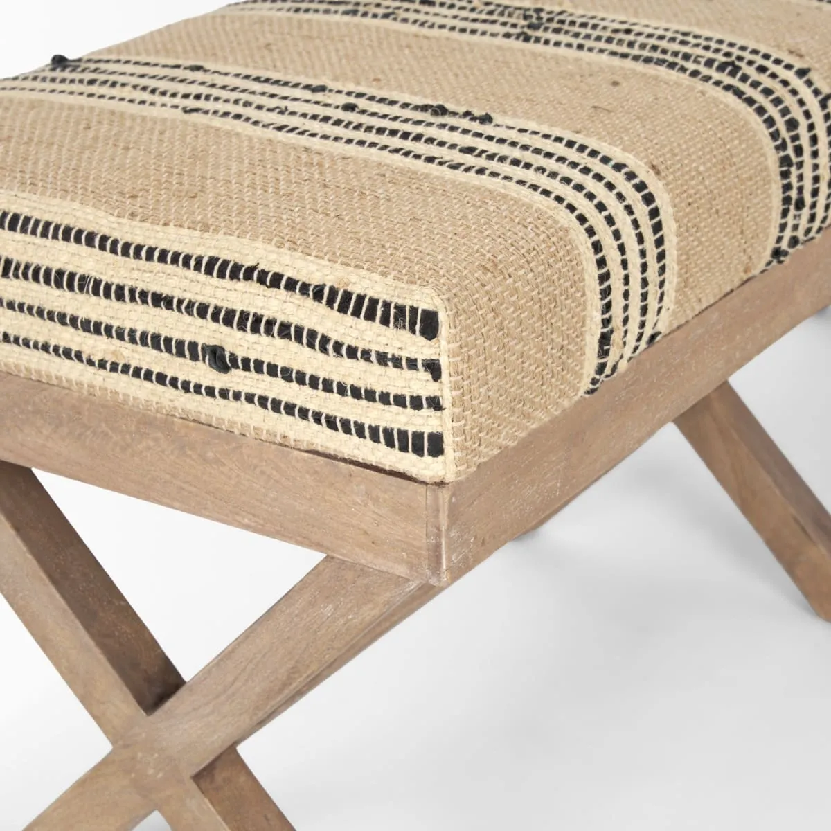 Solis Bench Beige/Black Fabric | Brown Wood