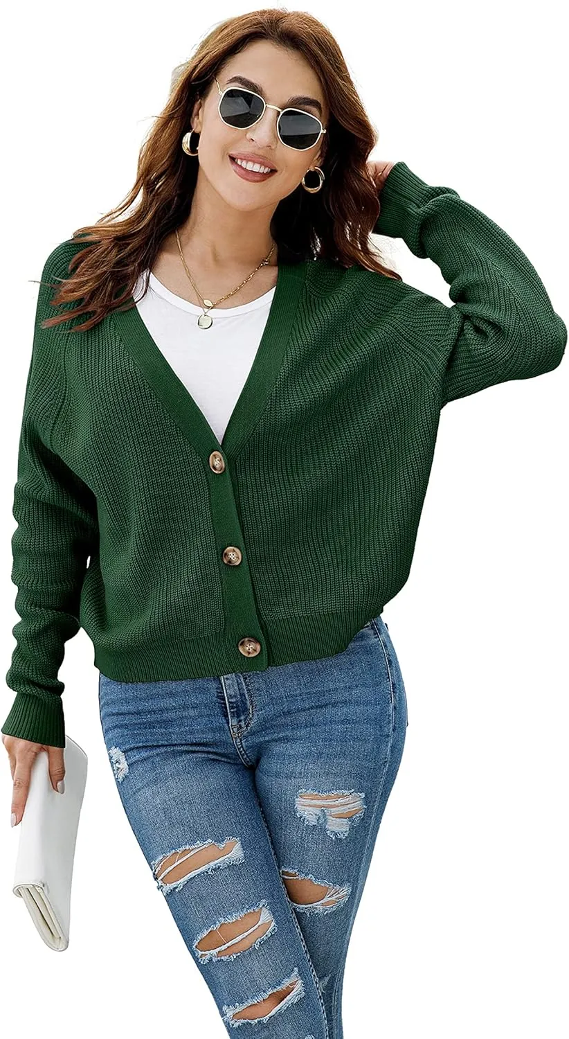 TASAMO Women's Long Sleeve Knit Sweater Open Front Cardigan Button Loose Outerwear