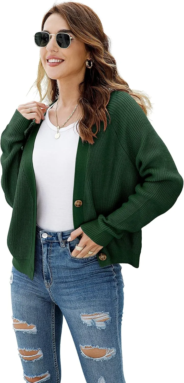 TASAMO Women's Long Sleeve Knit Sweater Open Front Cardigan Button Loose Outerwear