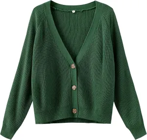 TASAMO Women's Long Sleeve Knit Sweater Open Front Cardigan Button Loose Outerwear
