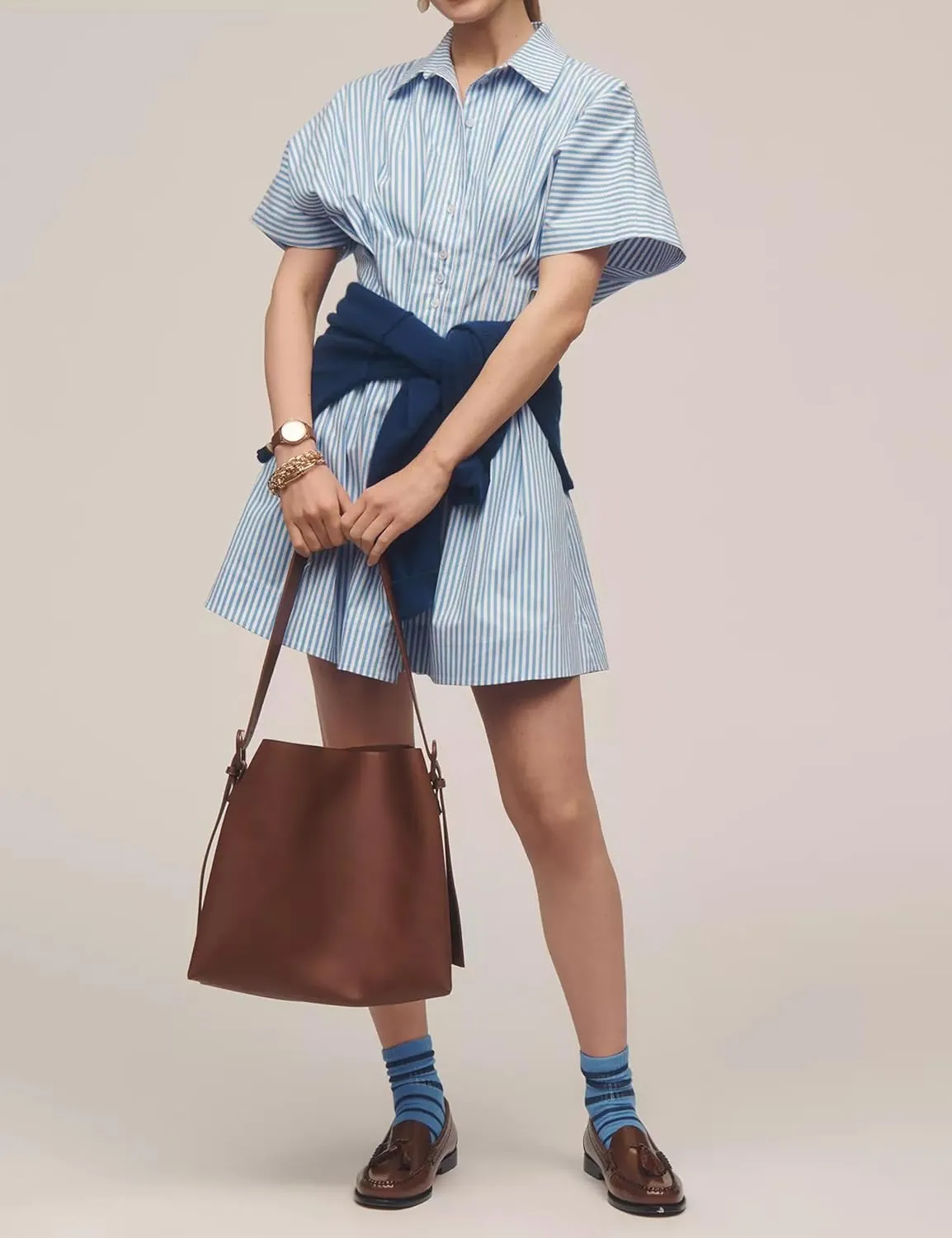 Women Button Front Pleated Shirt Dresses Summer Casual Short Sleeve Pleated Blouse Mini Dress