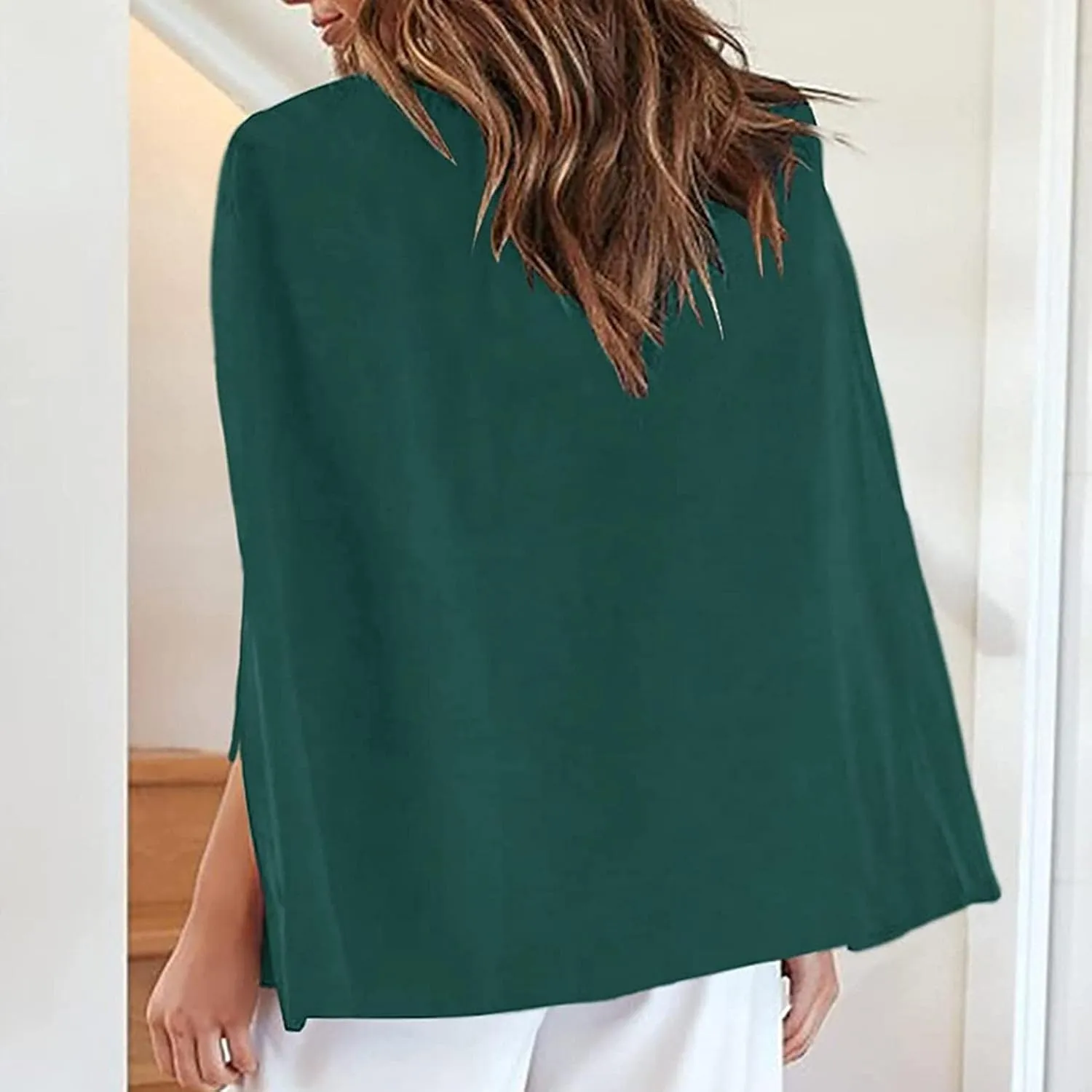 Women Cape Blazer Split Sleeve Open Front Casual Jacket Loose Short Cloak Coat Cardigan Business Office Workwear