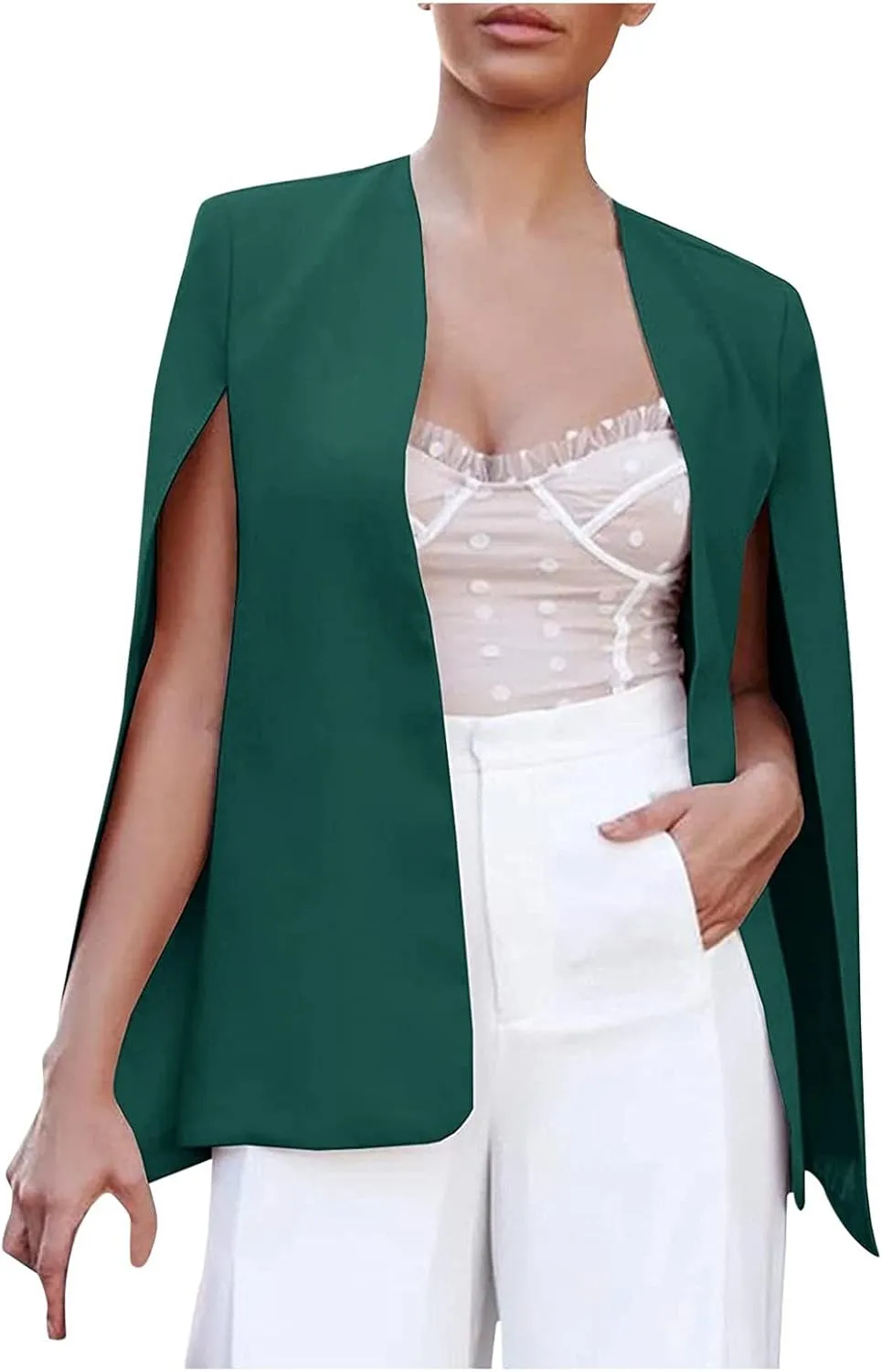 Women Cape Blazer Split Sleeve Open Front Casual Jacket Loose Short Cloak Coat Cardigan Business Office Workwear