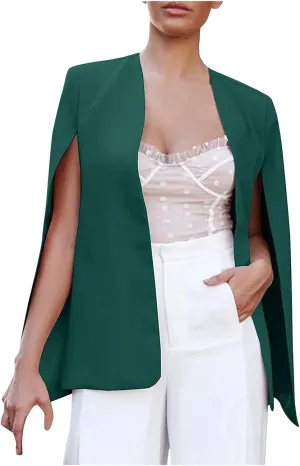 Women Cape Blazer Split Sleeve Open Front Casual Jacket Loose Short Cloak Coat Cardigan Business Office Workwear