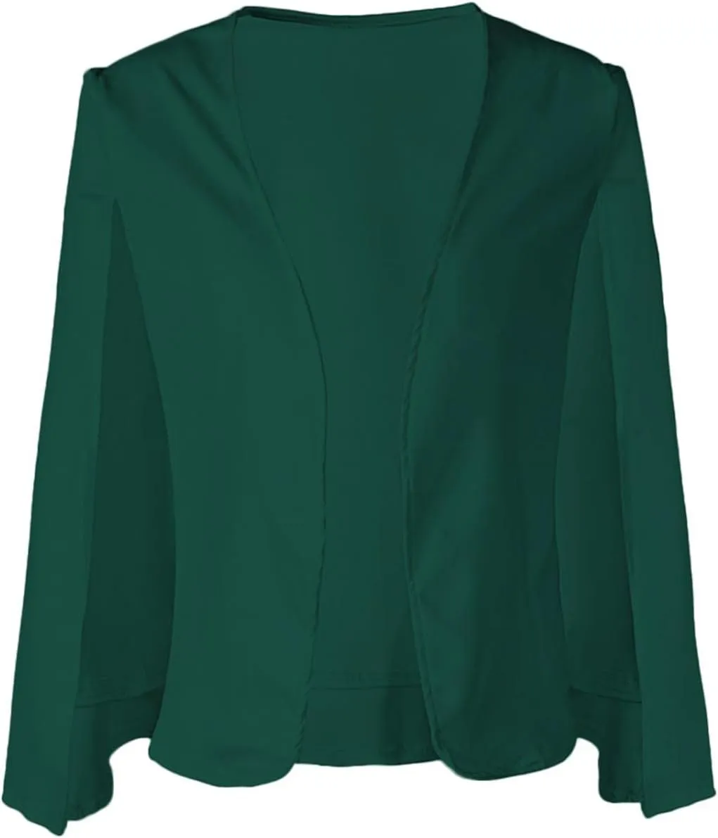 Women Cape Blazer Split Sleeve Open Front Casual Jacket Loose Short Cloak Coat Cardigan Business Office Workwear
