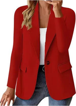 Women's Business Blazer Casual Trendy Lapel Slim Open Front Outerwear Fake Pocket Button Down Lightweight Jacket 2024
