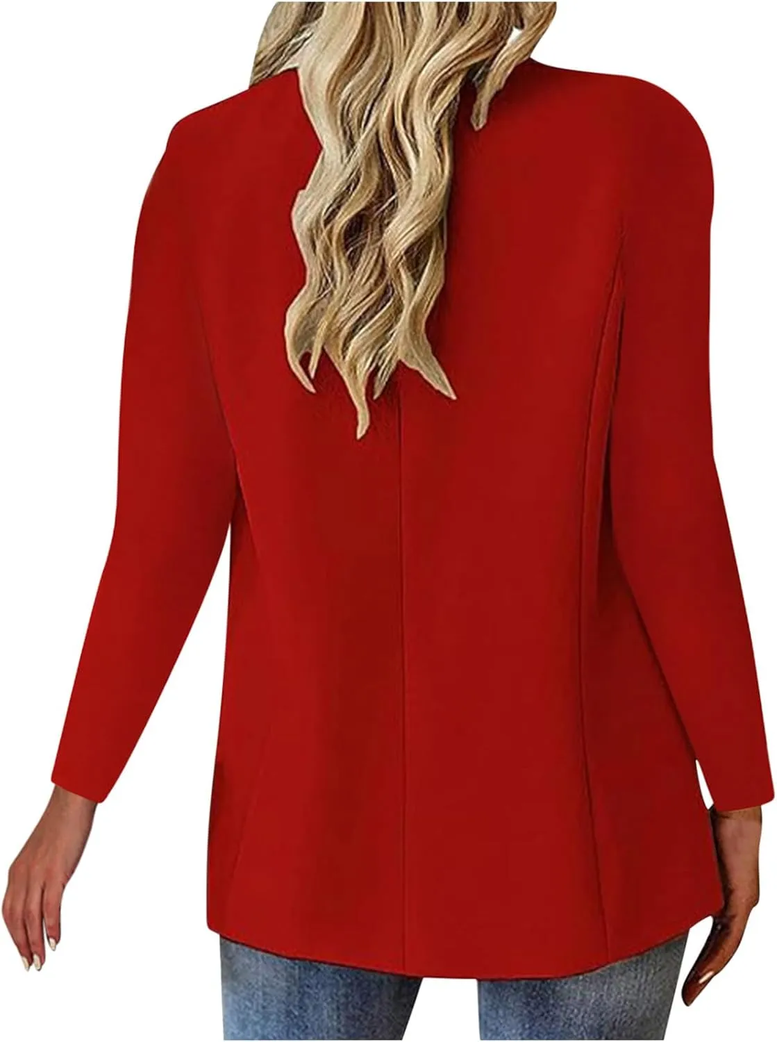 Women's Business Blazer Casual Trendy Lapel Slim Open Front Outerwear Fake Pocket Button Down Lightweight Jacket 2024