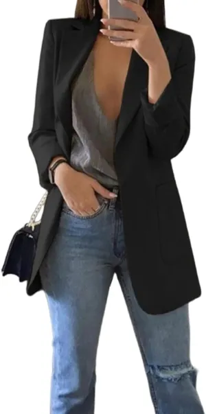 Womens Lightweight Casual Work Blazers Classic Open Front Long Sleeve Office Blazer Jacket Fall Fashion Pockets
