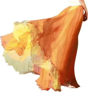Womens Lyrical Dance Skirt Gradient Color Chiffon Long Swing Sheer Wrap Skirts for Modern Ballet Performance