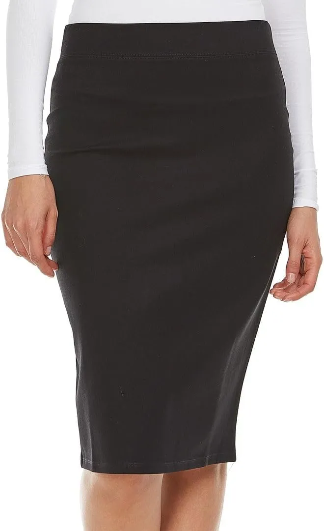 Womens Nylon Midi Ponti Stretch Pencil Skirt - Elastic Waist Office Skirt Knee & Below Knee Lengths