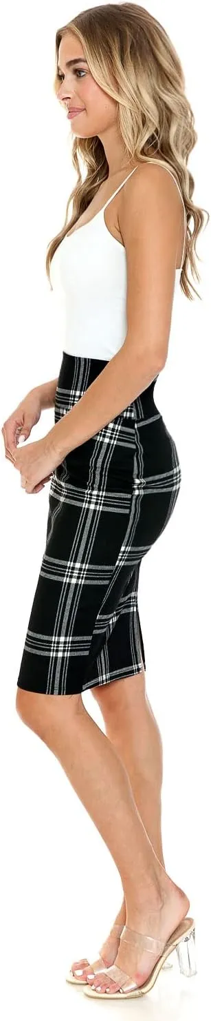 Women's Premium High Waist Nylon Ponte Stretch Office Pencil Skirt