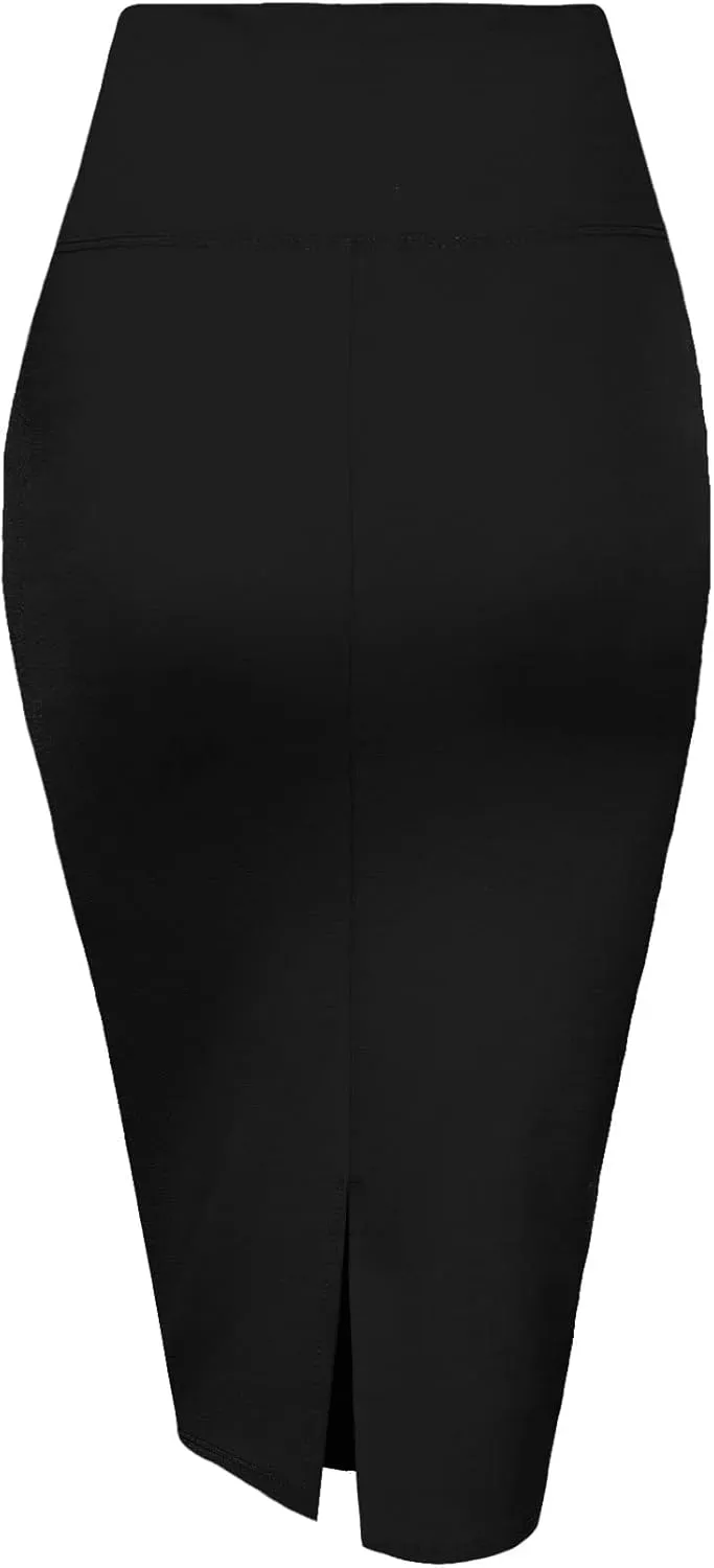 Women's Premium High Waist Nylon Ponte Stretch Office Pencil Skirt