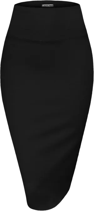 Women's Premium High Waist Nylon Ponte Stretch Office Pencil Skirt