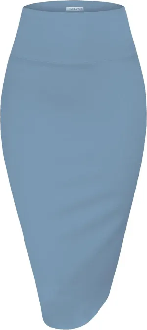 Women's Premium High Waist Nylon Ponte Stretch Office Pencil Skirt