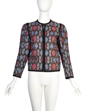 Yves Saint Laurent Vintage AW 1979 Black Multicolor Ikat Quilted Silk Jacket